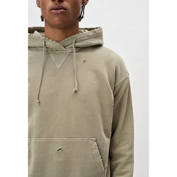 John Elliott Men's Folsom French Terry Distressed Ripped Hole Hoodie Sweatshirt - Picture 4 of 7